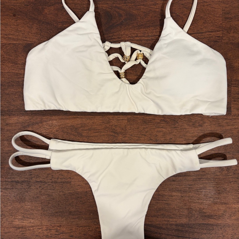 White Strappy Macramé Detail Bikini Set - Women Swim